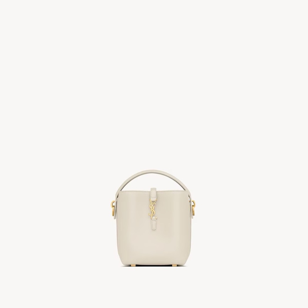 Saint Laurent Le 37 Mini Leather Bucket Bag, BLANC VINTAGE
